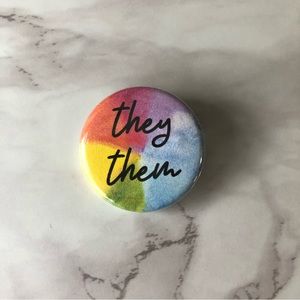 Rainbow Watercolor They/Them Pronoun LGBT Pin